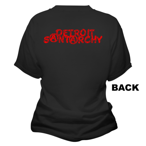 detroit santarchy skull black cap women's t-shirt backj